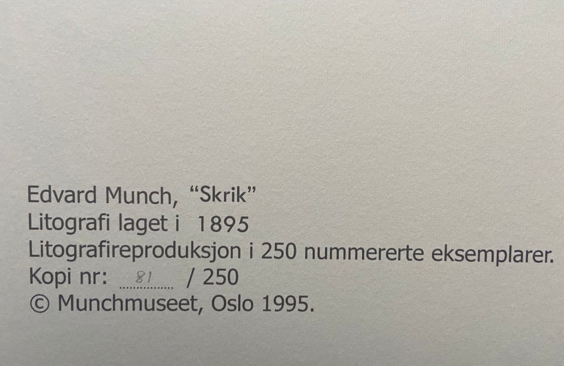Edvard Munch Museum 'SCREAM' Lithograph - 5