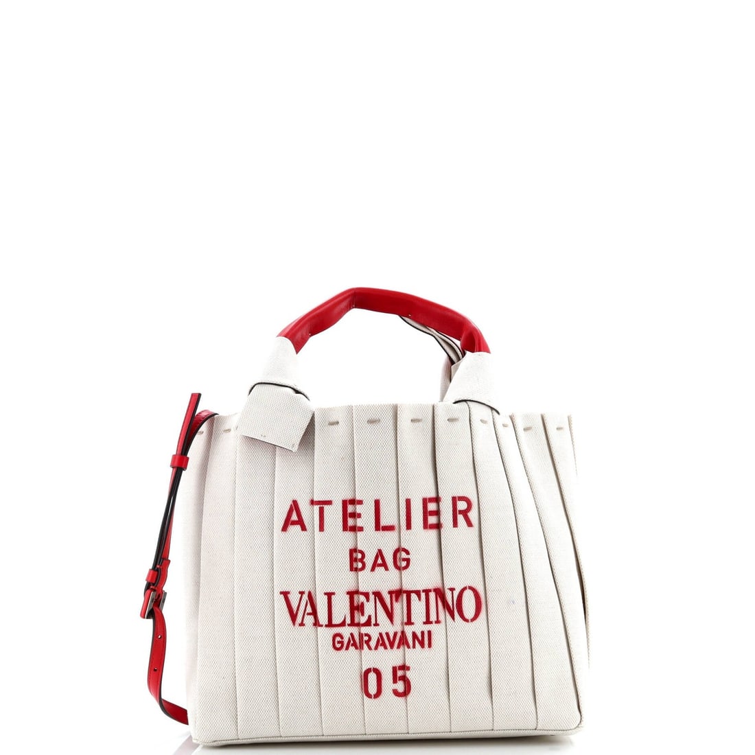 Valentino Garavani Atelier 05 Pleated Canvas Medium Tote: Valentino Garavani Atelier 05 Pleated Canvas Medium Tote Elevate your everyday style with the iconic Valentino Garavani Atelier 05 Pleated Canvas Medium Tote, boasting a striking red exterior and neut