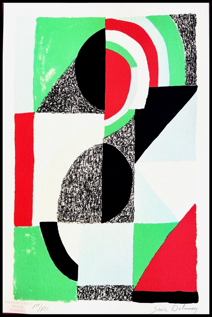 Numbered Sonia Delaunay Lithograph: Numbered Sonia Delaunay Lithograph A stunning example of Sonia Delaunay's chromolithographic style, this 1978 print is one of only 180 copies produced by Atlantis Verlag Freiburg. The piece boasts an