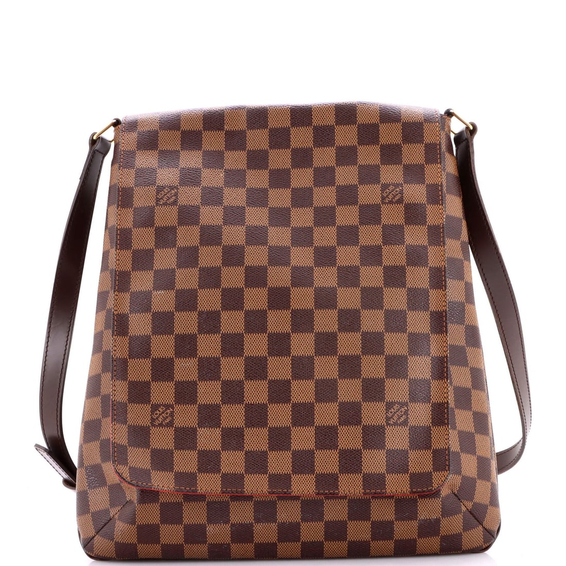 Louis Vuitton Damier GM Musette Handbag: Louis Vuitton Damier GM Musette Handbag Own the timeless elegance of Louis Vuitton with this stunning Damier GM Musette Handbag, boasting classic canvas coated exterior and vibrant red interior. With