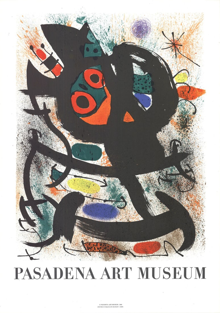 Abstract JOAN MIRO Pasadena Art Museum Exhibition 31.5" x 22.5" Lithograph 1969: Abstract JOAN MIRO Pasadena Art Museum Exhibition 31.5" x 22.5" Lithograph 1969 Experience the vibrant abstract world of Joan Miro, one of the 20th century's most innovative artists, in this stunning