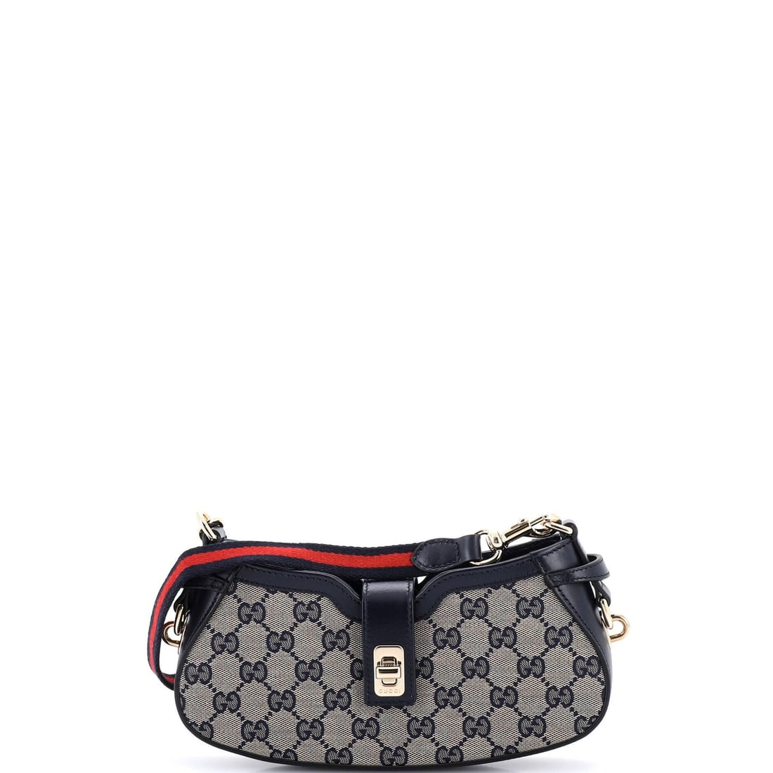Gucci Mini GG Canvas Moon Side Shoulder Bag: Gucci Mini GG Canvas Moon Side Shoulder Bag Elevate your everyday style with the iconic Gucci Mini GG Canvas Moon Side Shoulder Bag, boasting a sleek canvas exterior in vibrant blue and adorned with