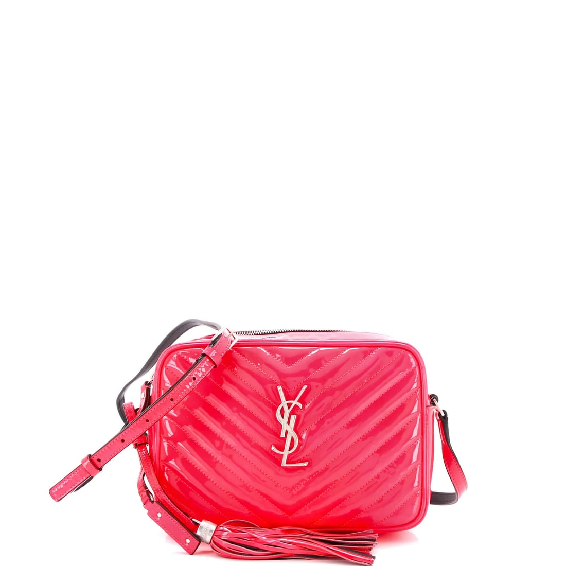 Saint Laurent Lou Camera Bag - Small Matelasse Chevron Patent: Saint Laurent Lou Camera Bag - Small Matelasse Chevron Patent The Saint Laurent Lou Camera Bag is a chic and stylish cross-body bag that exudes luxury with its patent leather exterior in soft pink