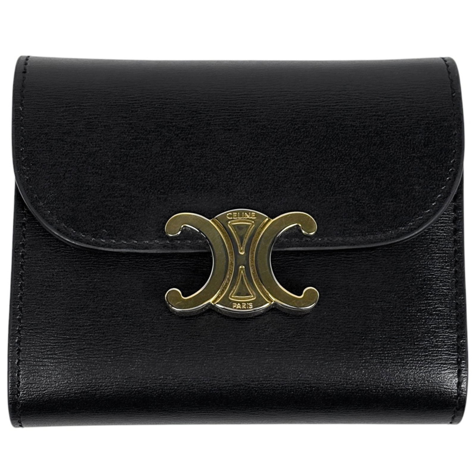 Celine Tri-Fold Leather Wallet: Celine Tri-Fold Leather Wallet A sleek and sophisticated Celine tri-fold leather wallet, perfect for adding a touch of luxury to your daily essentials. With its classic design, durable black leather c