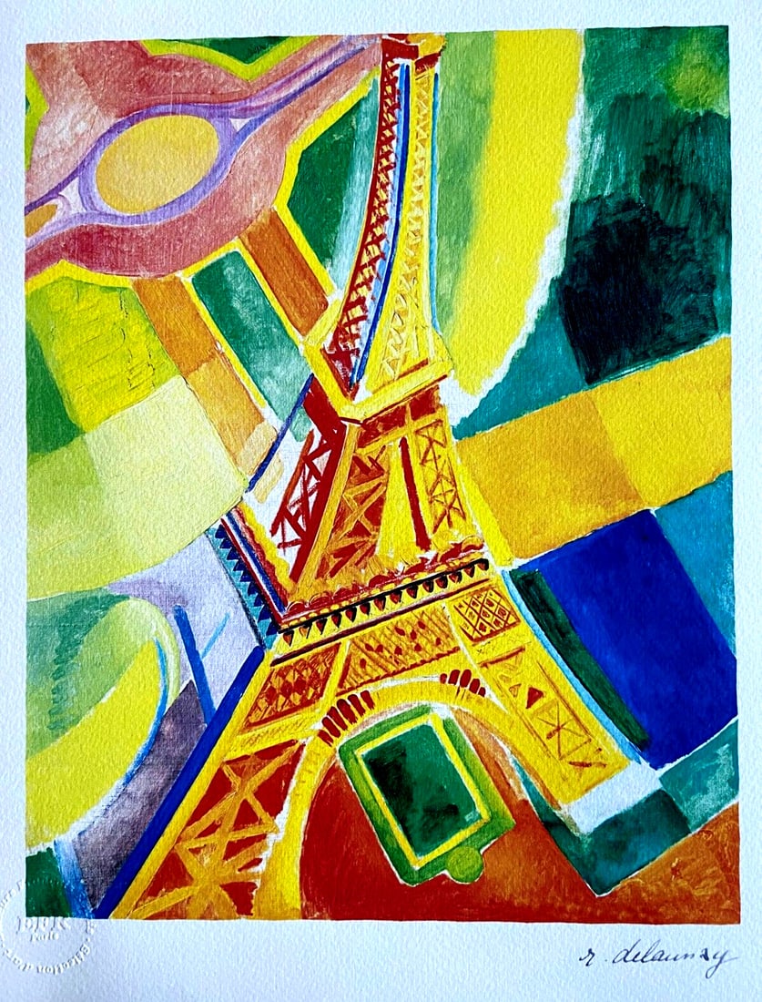 Robert Delaunay Lithograph 1985 (EFR): Robert Delaunay Lithograph 1985 (EFR) A rare and striking lithograph by renowned artist Robert Delaunay, created in 1985, captures the iconic Torre Eiffel in bold lines and vibrant colors. Signed on t
