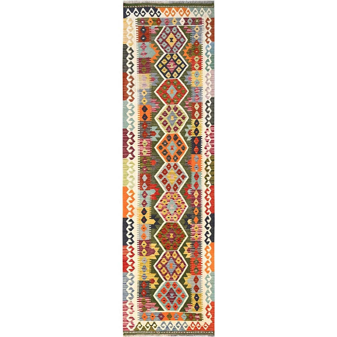 Runner 2'5"x9'9" Colorful Afghan Kilim 100% Wool Rug Flat Weave Hand Woven (1 of 6)