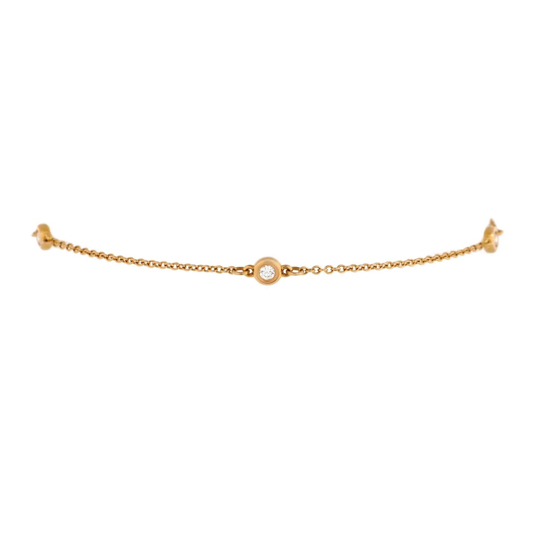 Gold Tiffany & Co. Elsa Peretti Diamonds by the Yard 3 Stone Bracelet 18K Rose: Gold Tiffany & Co. Elsa Peretti Diamonds by the Yard 3 Stone Bracelet 18K Rose Elegant and sophisticated, the Elsa Peretti Diamonds by the Yard 3 Stone Bracelet from Tiffany & Co. is a true masterpiec