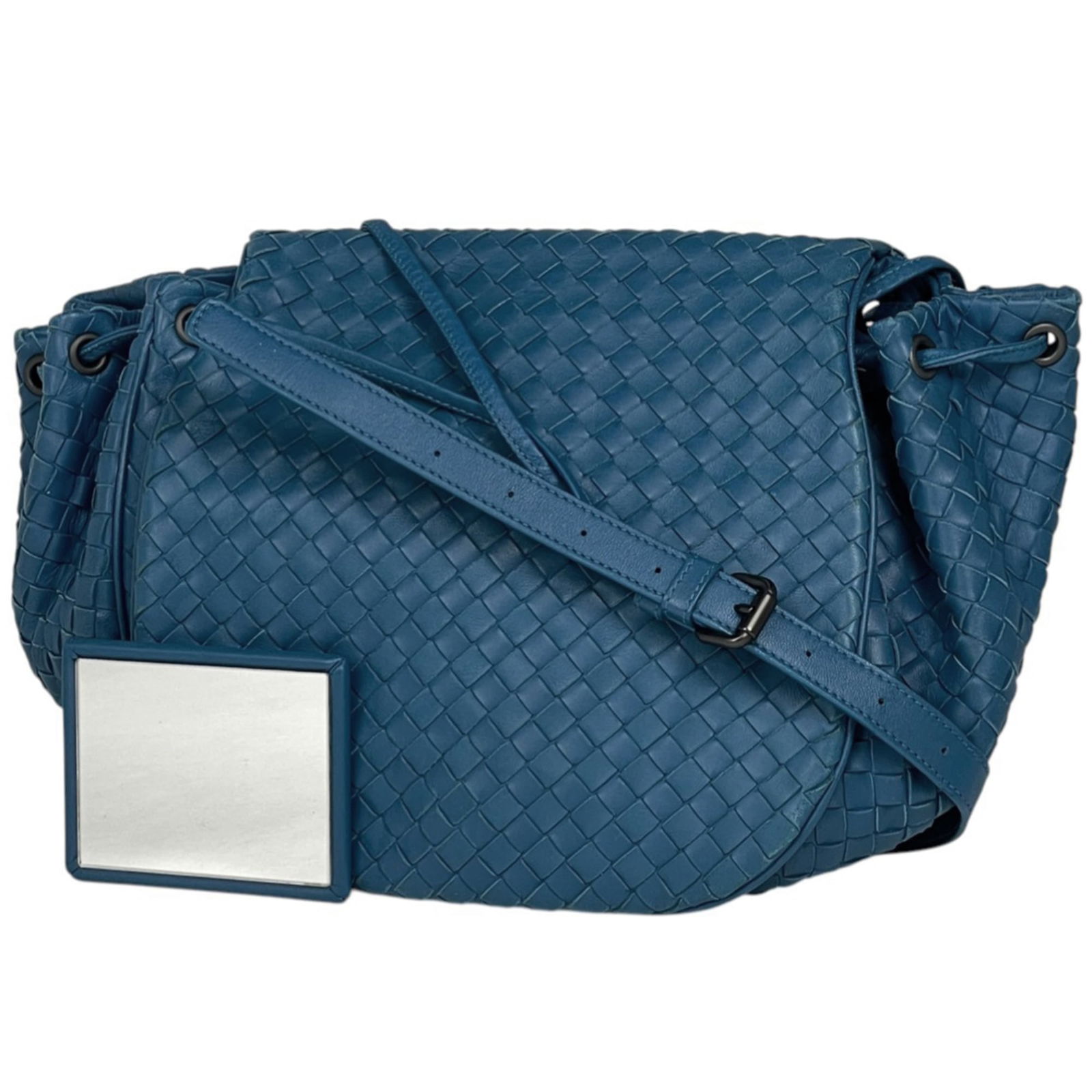 Bottega Veneta Leather Shoulder Bag: Bottega Veneta Leather Shoulder Bag A timeless Bottega Veneta leather shoulder bag in rich blue, boasting classic Italian craftsmanship and sleek design. With its spacious interior and durable