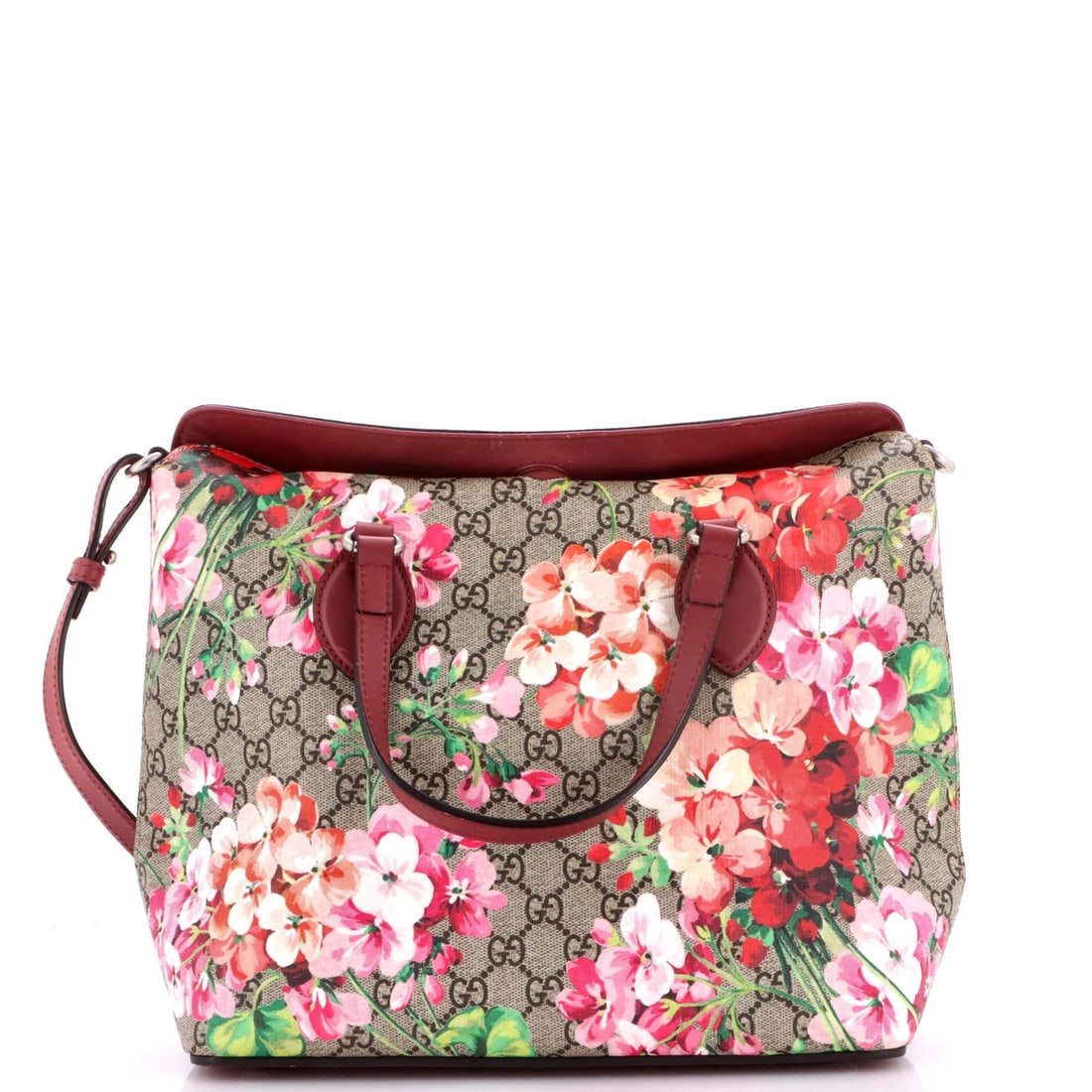 Gucci Signature Fold Over Tote in Blooms Print, Medium GG Coated Canvas: Gucci Signature Fold Over Tote in Blooms Print, Medium GG Coated Canvas Elevate your everyday with the iconic Gucci Signature Fold Over Tote, boasting a vibrant Blooms print on medium GG Coated