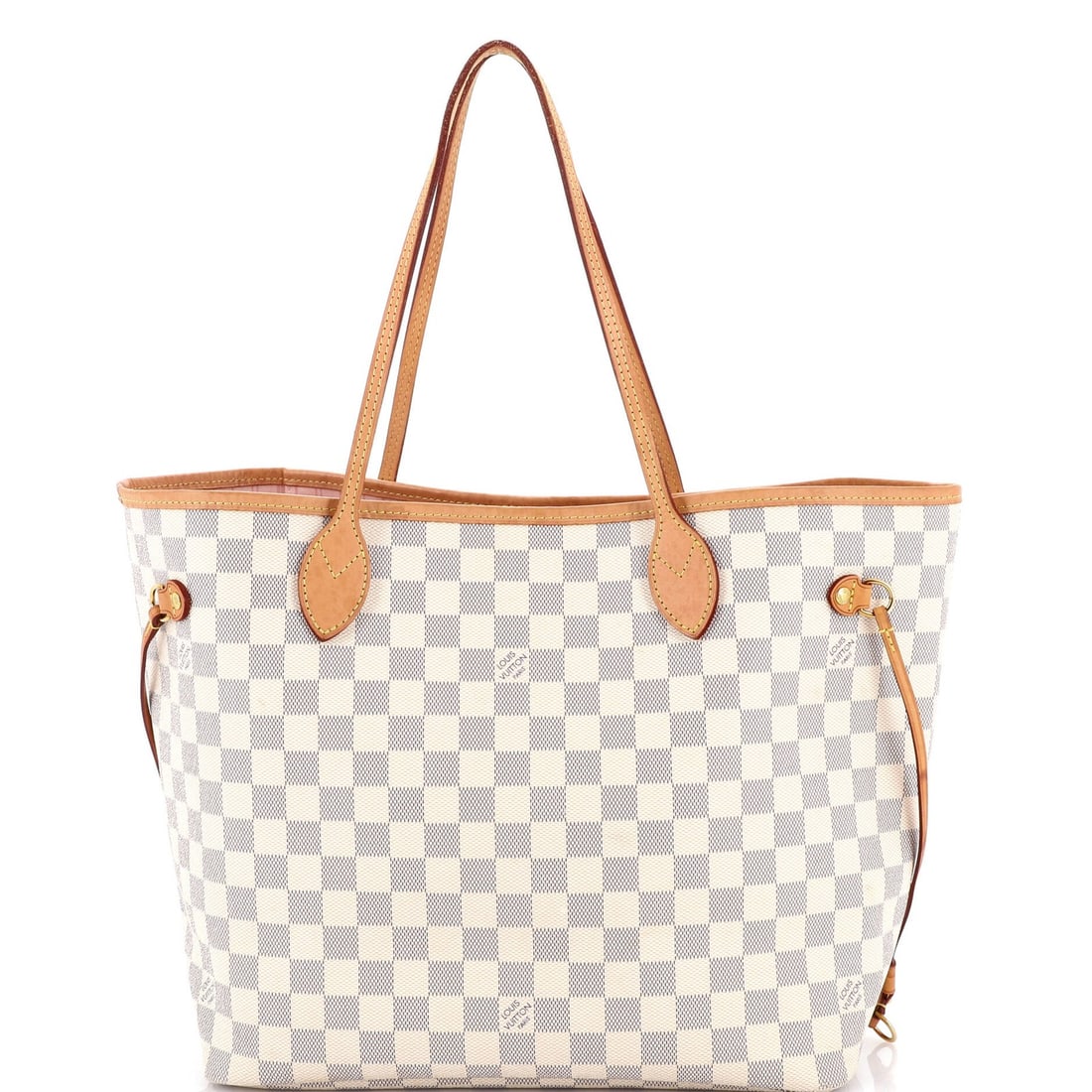 Louis Vuitton Neverfull NM Damier MM Tote: Louis Vuitton Neverfull NM Damier MM Tote A timeless and iconic Louis Vuitton Neverfull NM Damier MM tote, this classic design boasts the signature monogram pattern on white canvas exterior, complete