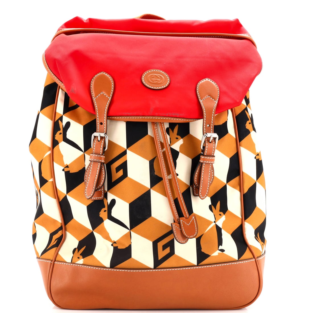 Coated Gucci Interlocking G Patch Flap Buckle Backpack Printed Nylon and GG: Coated Gucci Interlocking G Patch Flap Buckle Backpack Printed Nylon and GG Own the iconic Gucci Interlocking G Patch Flap Buckle Backpack, boasting a unique blend of leather, nylon, and coated