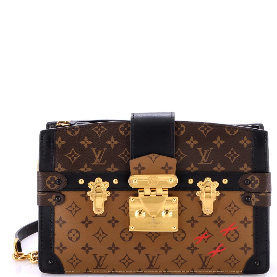 Louis Vuitton Reverse Monogram Canvas Trunk Clutch: Louis Vuitton Reverse Monogram Canvas Trunk Clutch Elevate your evening look with the iconic Louis Vuitton Reverse Monogram Canvas Trunk Clutch, boasting a timeless design and luxurious feel. This