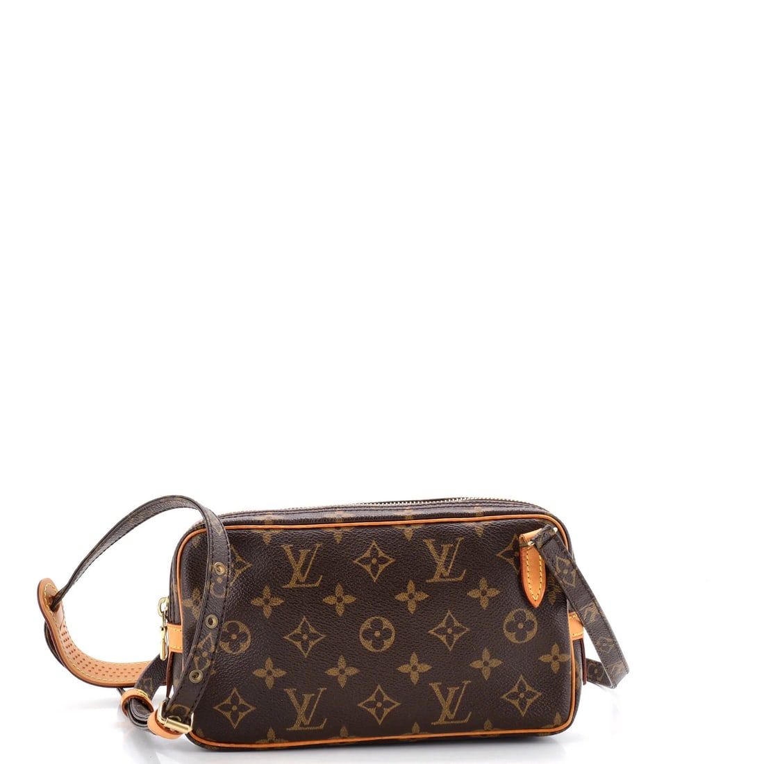 Louis Vuitton Pochette Marly Bandouliere Bag in Monogram Canvas: Louis Vuitton Pochette Marly Bandouliere Bag in Monogram Canvas A stylish and timeless piece, the Louis Vuitton Pochette Marly Bandouliere Bag boasts classic monogram canvas exterior with gold