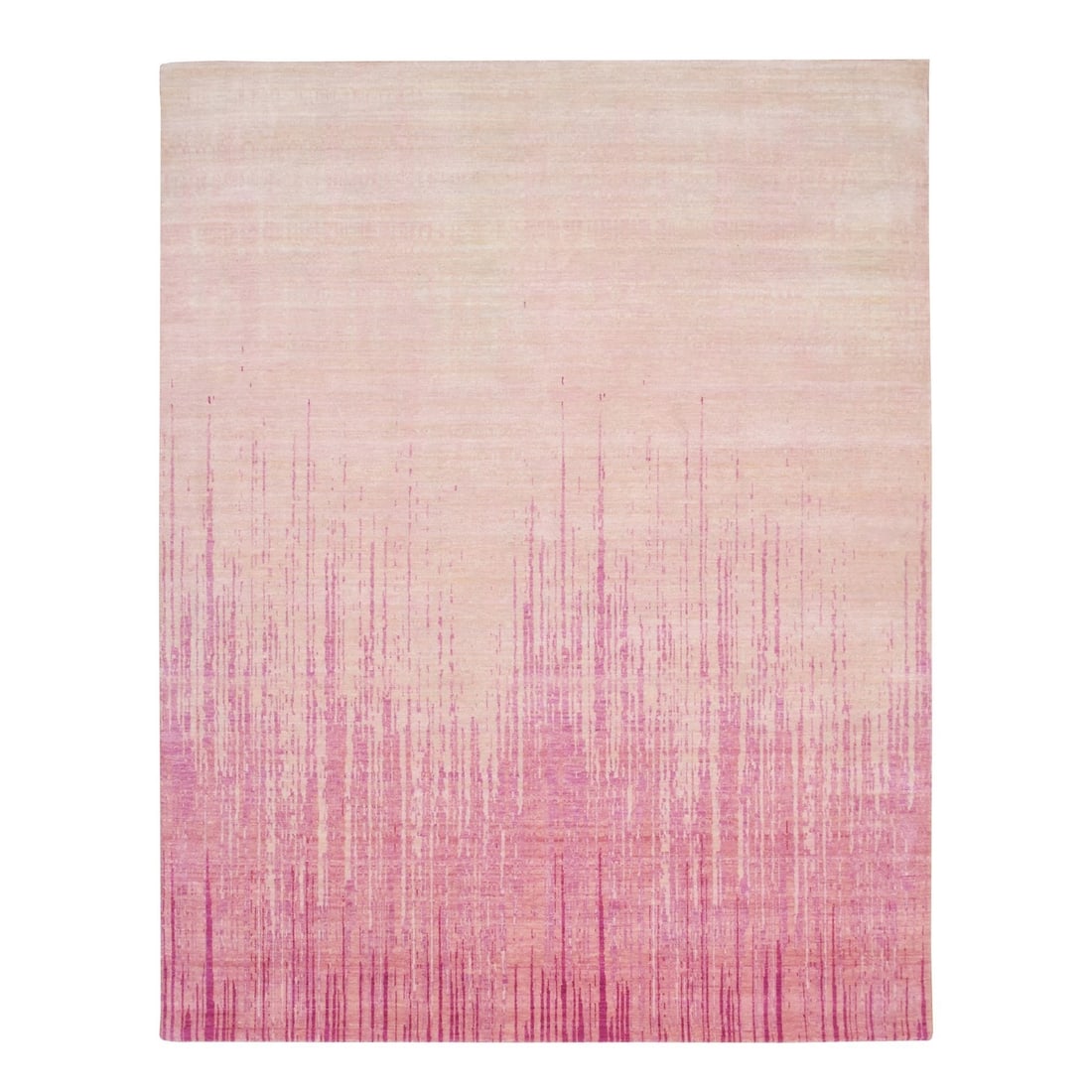 Rug 8'1"x10'4" Shades of Pink Vertical Ombre Design Wool Hand Knotted: Rug 8'1"x10'4" Shades of Pink Vertical Ombre Design Wool Hand Knotted Experience the beauty of Indian craftsmanship with this stunning 8'1"x10'4" hand-knotted wool rug, boasting an elegant ombre desig