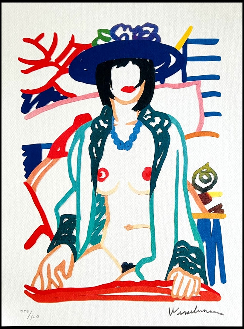 Numbered Tom Wesselmann Lithograph Handmade Op: Numbered Tom Wesselmann Lithograph Handmade Op A rare opportunity to own a numbered Tom Wesselmann lithograph, featuring his iconic style in 'Monica in a dressing gown', printed by Gagosian in 2005
