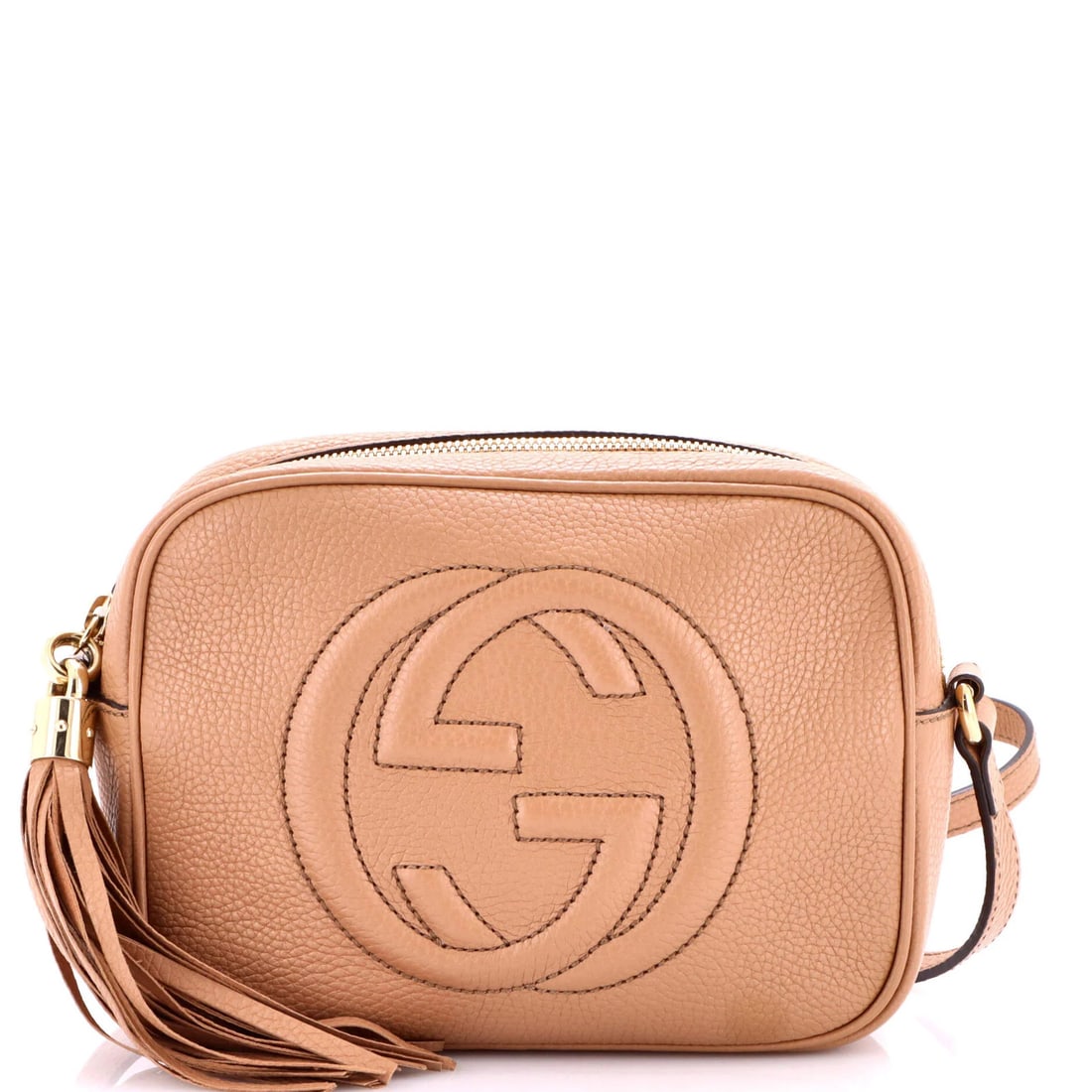Gucci Soho Disco Small Leather Crossbody Bag: Gucci Soho Disco Small Leather Crossbody Bag Elevate your evening style with the iconic Gucci Soho Disco Small Leather Crossbody Bag, boasting sleek neutral tones and a chic gold-tone hardware accent