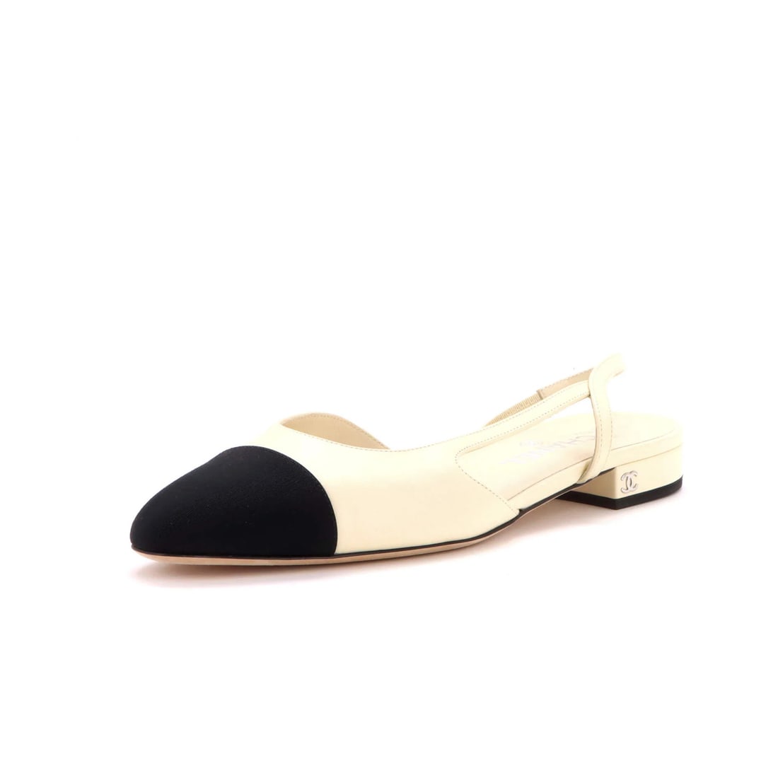 Chanel Women's CC Slingback Leather Cap Toe Flats: Chanel Women's CC Slingback Leather Cap Toe Flats Elevate your shoe game with the iconic Chanel CC Slingback Flats, boasting sleek cap toe design and effortless slingback detail. Crafted from rich