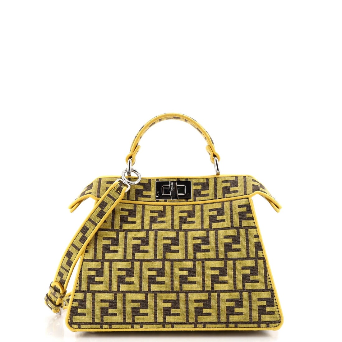 Small Fendi x FRGMT Peekaboo ISeeU Bag Zucca Canvas: Small Fendi x FRGMT Peekaboo ISeeU Bag Zucca Canvas Own the iconic Fendi x FRGMT Peekaboo ISeeU Bag in vibrant yellow canvas, a standout accessory that exudes luxury and sophistication. With its