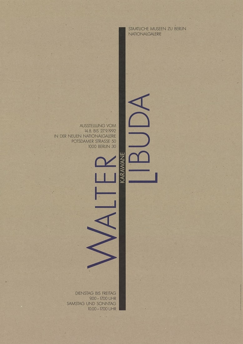 Walter Libuda Karawane 1992 Poster (33.25" x 23.5"): Walter Libuda Karawane 1992 Poster (33.25" x 23.5") A rare and striking poster from 1992, Walter Libuda's 'Karawane' is a masterful example of typography-driven art. Printed in offset lithograph,