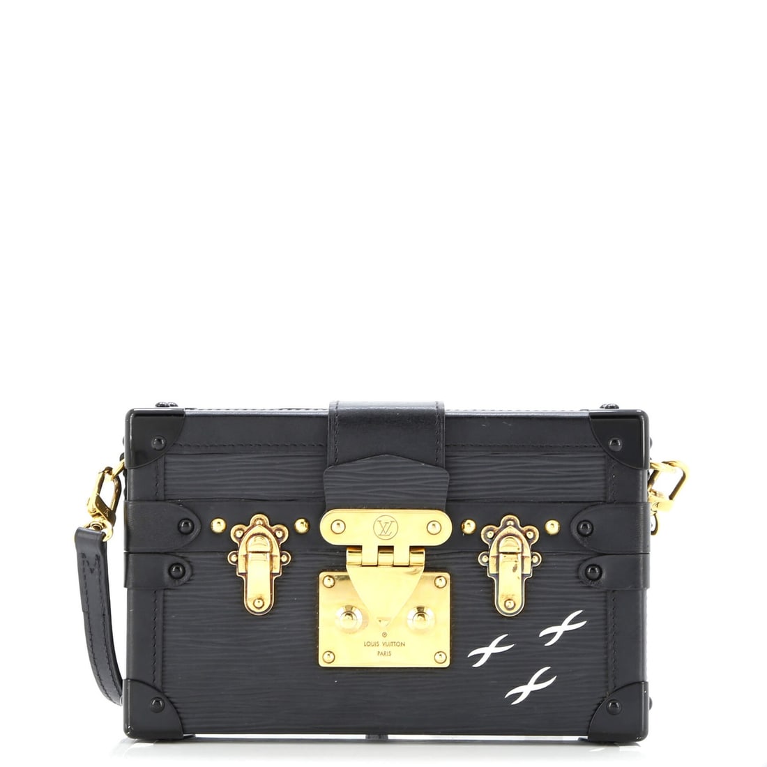 Louis Vuitton Petite Malle Epi Leather Handbag: Louis Vuitton Petite Malle Epi Leather Handbag Experience the timeless elegance of Louis Vuitton's iconic Petite Malle Epi Leather Handbag, boasting sleek black exterior with gold hardware and