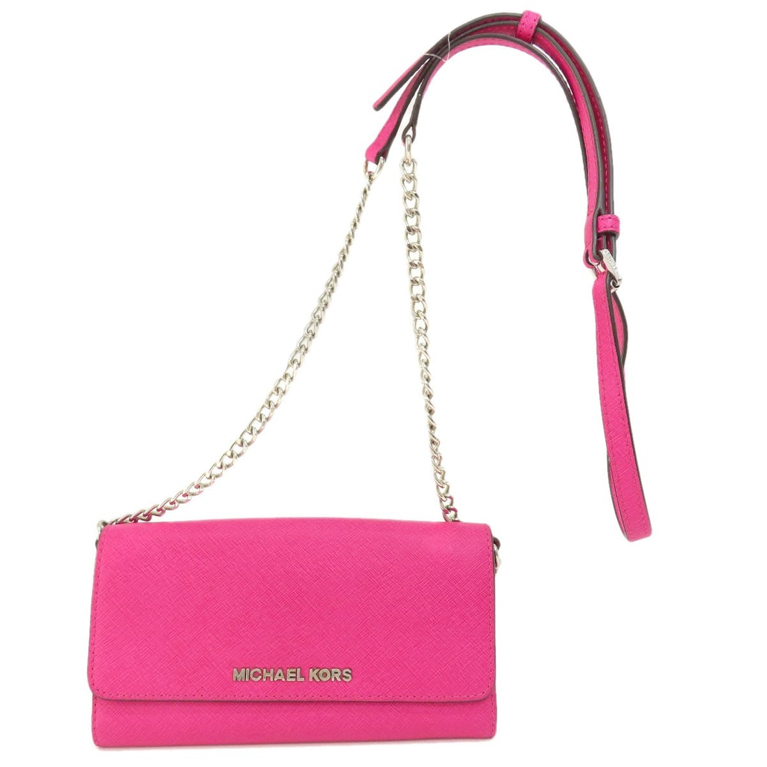 Michael Kors Long Wallet with Coin Pocket in PVC: Michael Kors Long Wallet with Coin Pocket in PVC Add a touch of feminine flair to your daily routine with this stylish Michael Kors long wallet, boasting a chic pink PVC exterior and sleek coin