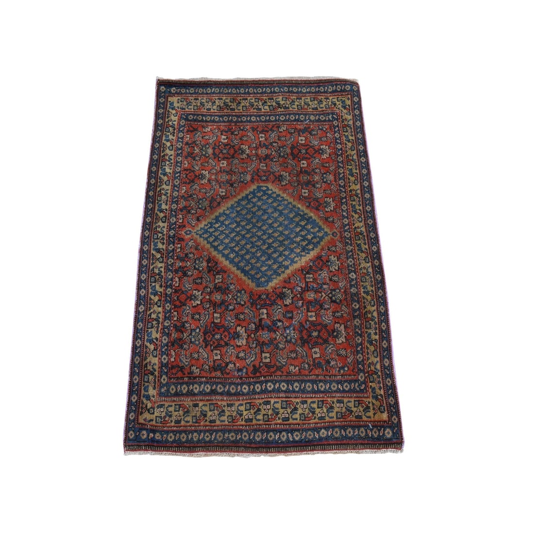 Rug 1'10"x3'2" Red Antique Zoroastrian Even Wear Wool Hand Knotted Mat: Rug 1'10"x3'2" Red Antique Zoroastrian Even Wear Wool Hand Knotted Mat Experience the rich history and cultural heritage of Turkey with this stunning 1'10"x3'2" Red Antique Zoroastrian Even Wear Wool
