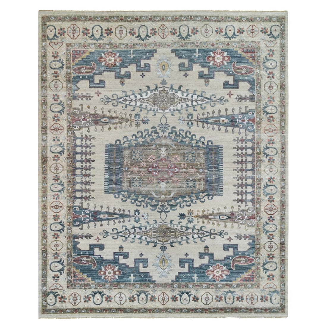 Rug 13'10"x16'2" Ivory Reimagined Viss Design Wool Hand Knotted Oversized: Rug 13'10"x16'2" Ivory Reimagined Viss Design Wool Hand Knotted Oversized Experience the warmth and elegance of India's finest craftsmanship with this stunning ivory wool rug, expertly hand-knotted