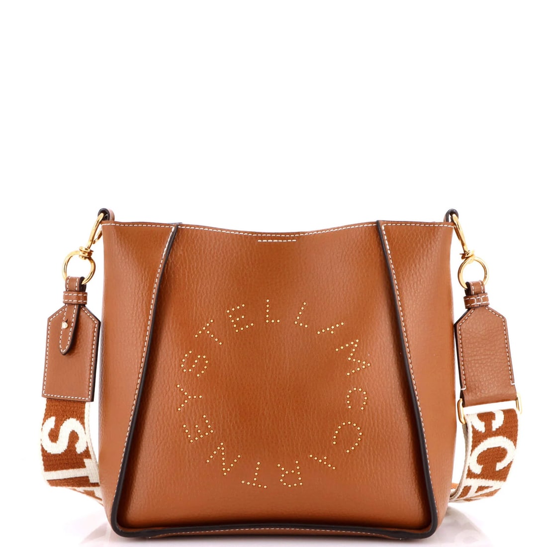 Mini Stella McCartney Logo Crossbody Bag Perforated Faux Leather: Mini Stella McCartney Logo Crossbody Bag Perforated Faux Leather Elevate your everyday style with the Mini Stella McCartney Logo Crossbody Bag, boasting a chic perforated faux leather exterior in