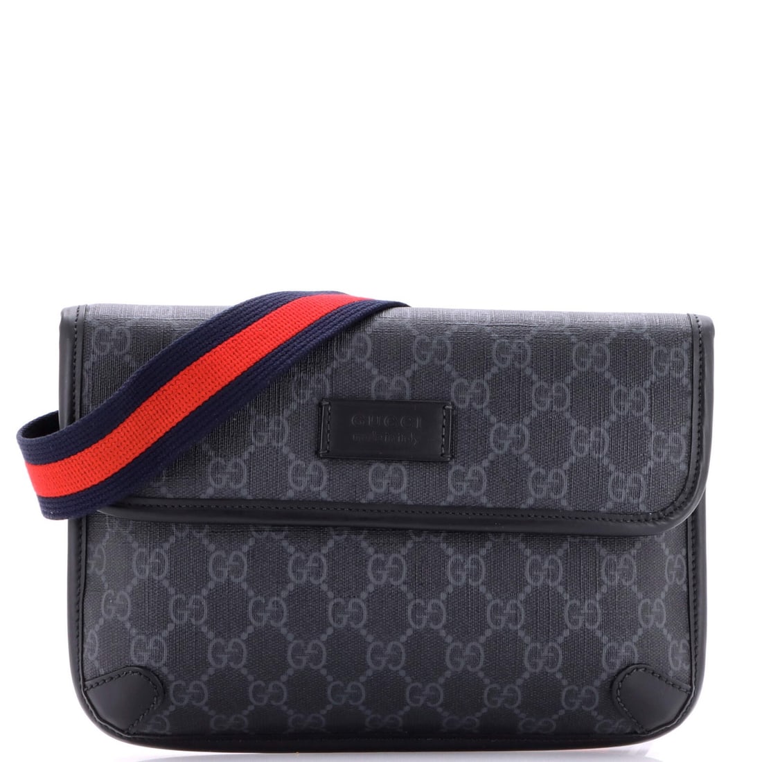 Gucci Web Flap Belt Bag in GG Coated Canvas: Gucci Web Flap Belt Bag in GG Coated Canvas Elevate your style with the iconic Gucci Web Flap Belt Bag, boasting a sleek GG Coated Canvas exterior in black that exudes luxury and sophistication. This