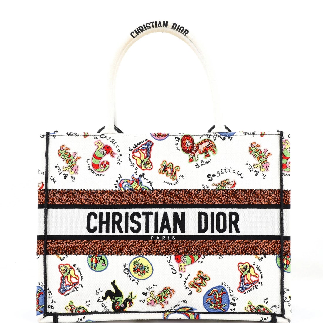 Christian Dior Medium Embroidered Canvas Book Tote: Christian Dior Medium Embroidered Canvas Book Tote Elevate your daily routine with the iconic Christian Dior Medium Embroidered Canvas Book Tote, boasting vibrant multicolor embroidery on its canvas