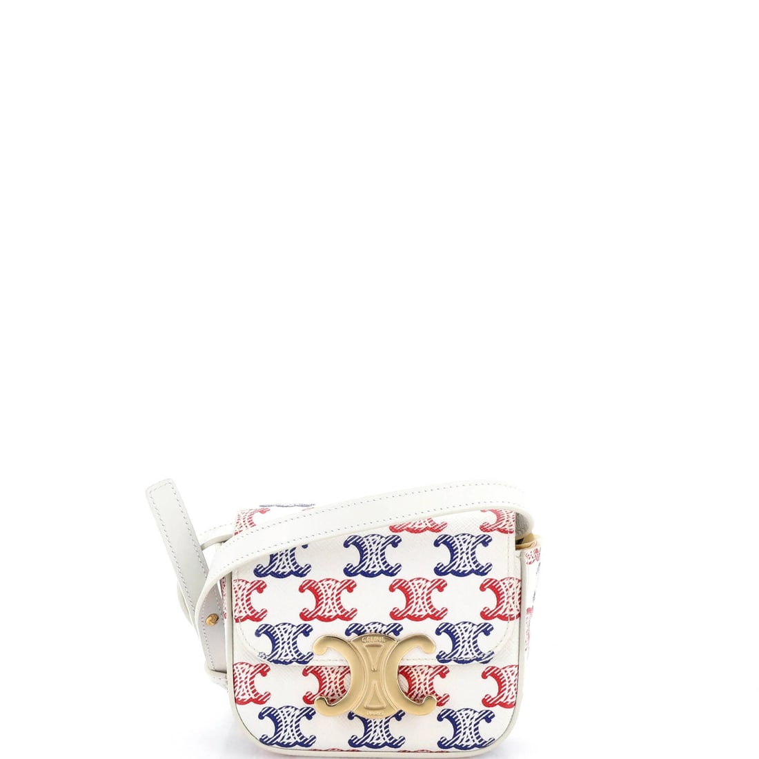 Celine Triomphe Mini Shoulder Bag in Triomphe Coated Canvas: Celine Triomphe Mini Shoulder Bag in Triomphe Coated Canvas The Celine Triomphe Mini Shoulder Bag is a chic and versatile accessory that combines bold color blocking with timeless elegance. Made from