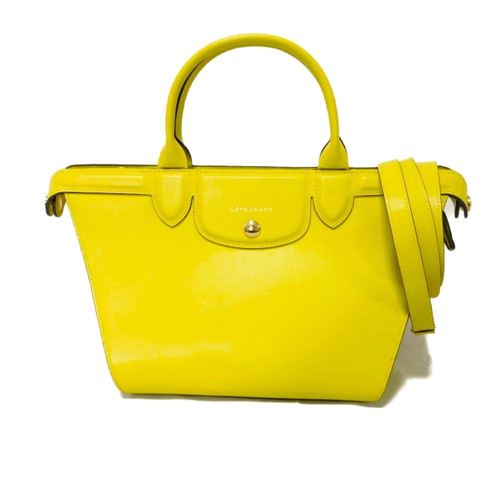 Longchamp Leather Shoulder Bag: Longchamp Leather Shoulder Bag A vibrant yellow Longchamp leather shoulder bag, perfect for adding a pop of color to your daily routine. With its sturdy gold hardware and spacious interior featuring
