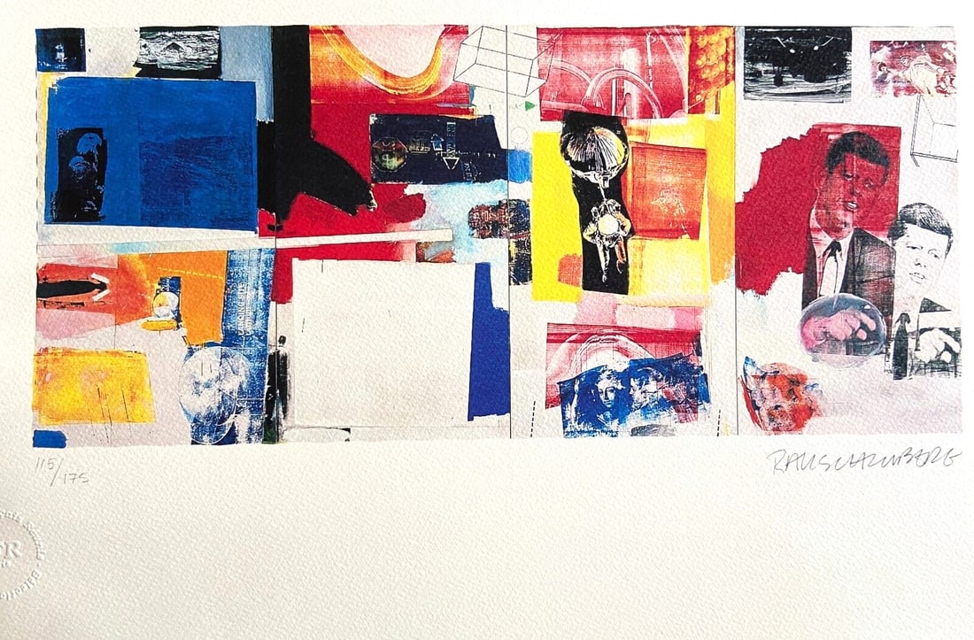 Rauschenberg Lithograph with Numbered Stamp: Rauschenberg Lithograph with Numbered Stamp Robert Rauschenberg's 1991 lithograph, "Axle", is a rare opportunity to own a piece of American modern art. Printed by French publishers Riuniti - Paris, th
