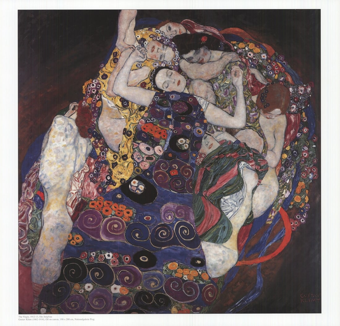 2010 GUSTAV KLIMT The Virgin 17" x 17.75" Offset Lithograph: 2010 GUSTAV KLIMT The Virgin 17" x 17.75" Offset Lithograph Experience the opulence of Gustav Klimt's 2010 offset lithograph, "The Virgin", a stunning representation of the artist's signature style.