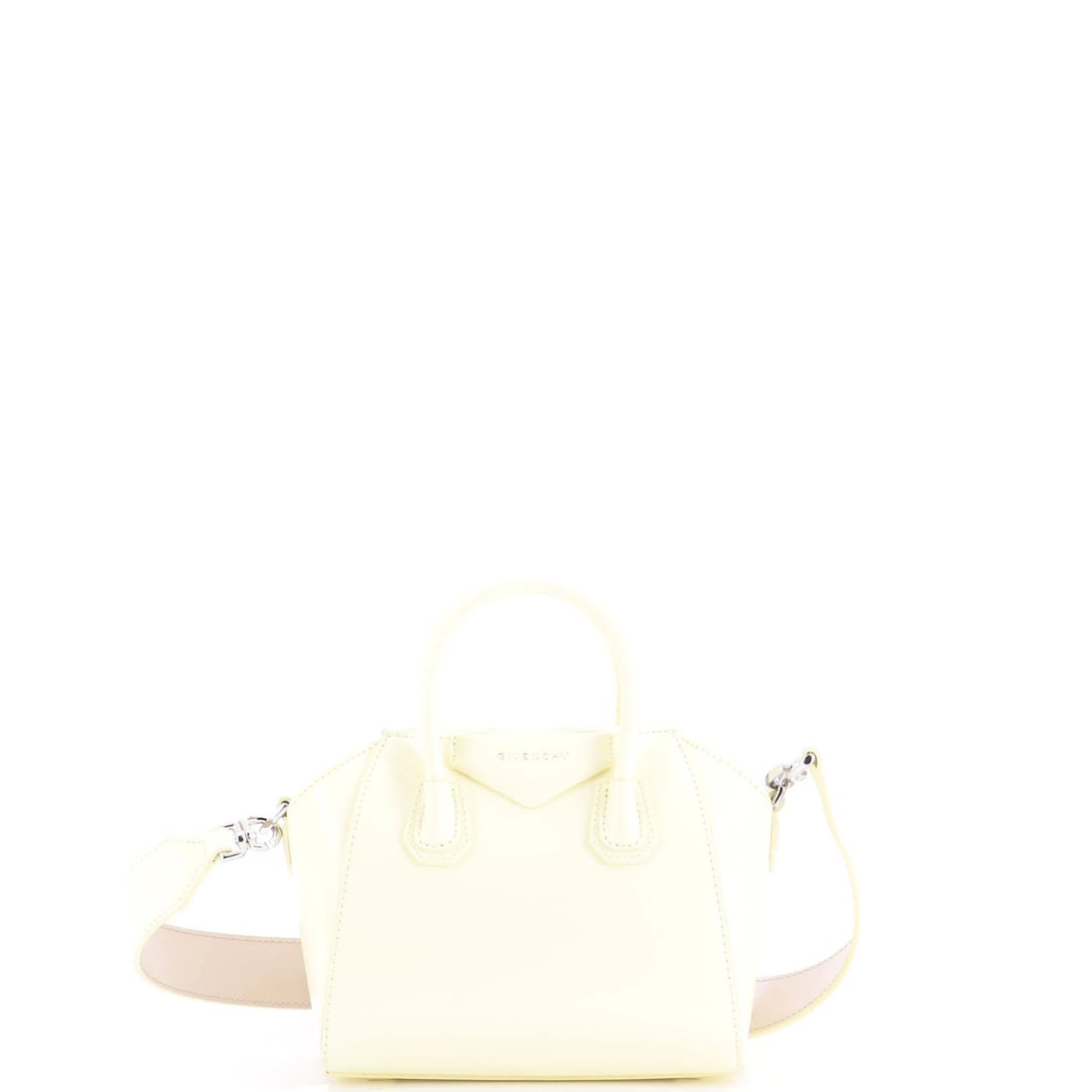 Glazed Leather Givenchy Antigona Bag: Glazed Leather Givenchy Antigona Bag Own the iconic style of Givenchy's Antigona bag, expertly glazed to add a touch of luxury to this timeless design. With its bright yellow exterior and neutral