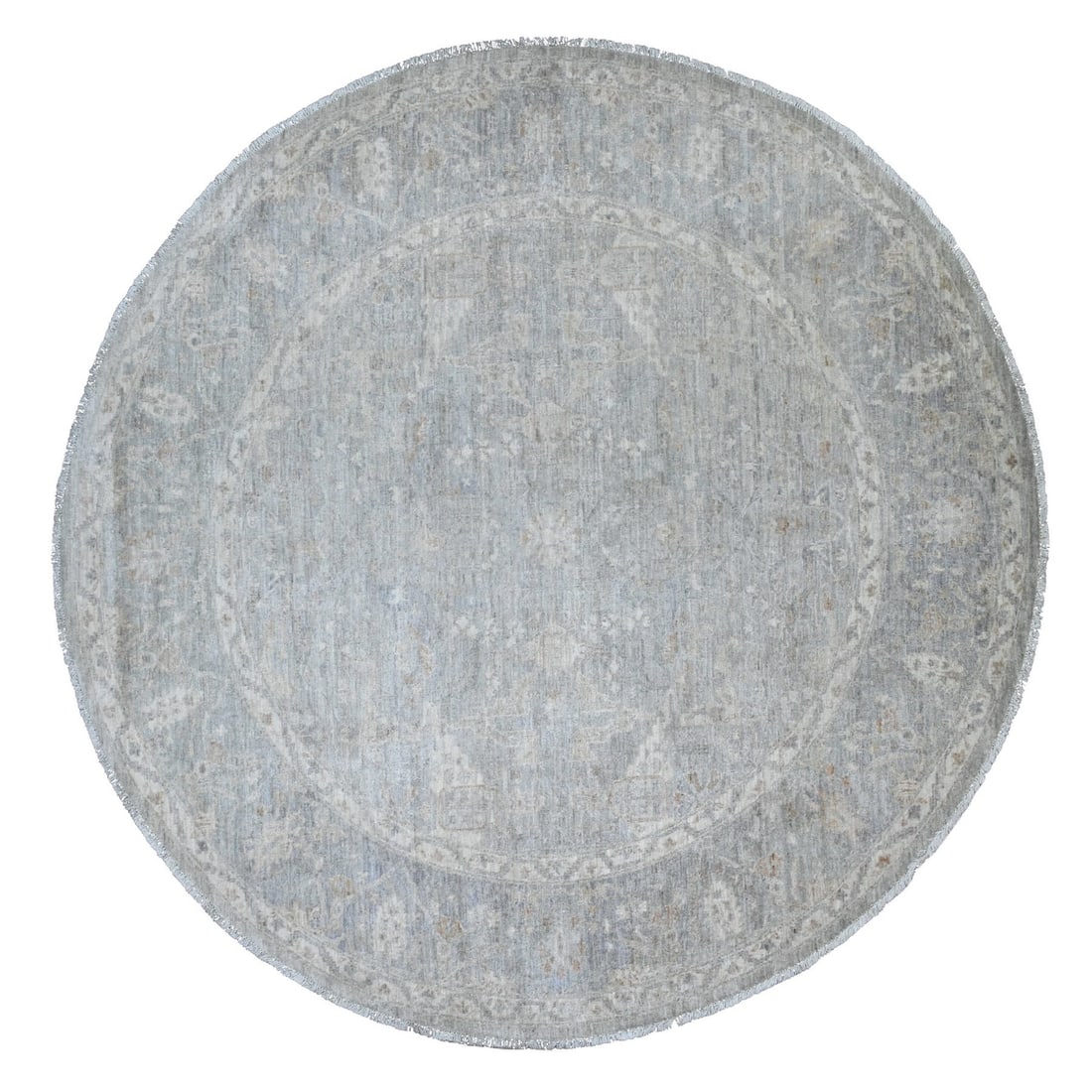 Peshawar Ziegler Mahal Design Hand-Knotted Gray Wool Round Rug (7'9"x7'9"): Peshawar Ziegler Mahal Design Hand-Knotted Gray Wool Round Rug (7'9"x7'9") Experience the timeless beauty of traditional Afghan craftsmanship with this stunning Peshawar Ziegler Mahal design