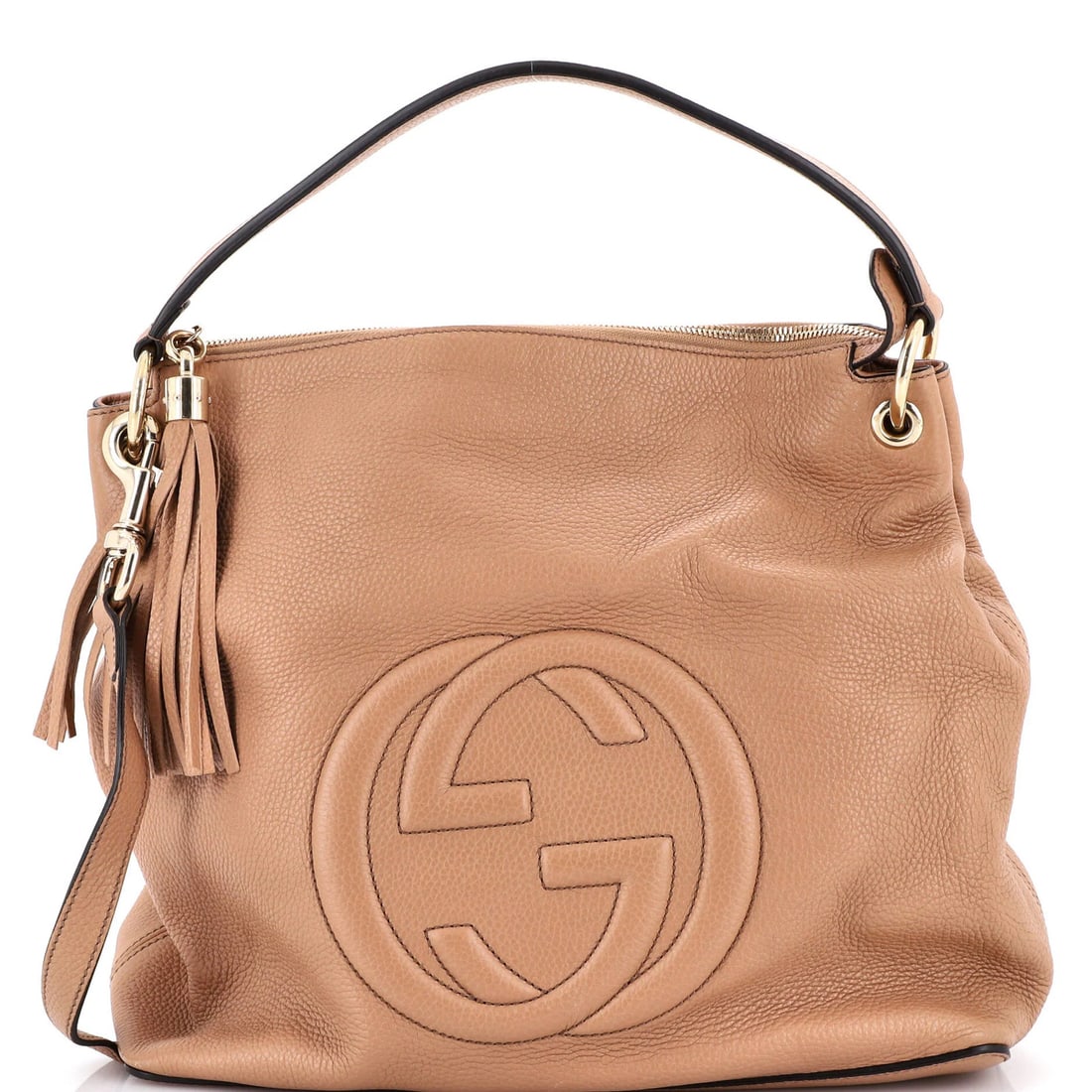 Large Gucci Soho Convertible Hobo Leather: Large Gucci Soho Convertible Hobo Leather Experience the timeless elegance of Gucci's Soho Convertible Hobo Leather bag, boasting neutral tones and premium leather construction. With its spacious