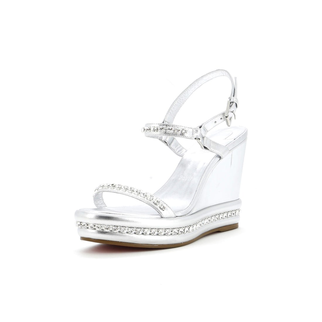 Christian Louboutin Women's Pyrastrass Wedge Sandals in Leather with Crystal: Christian Louboutin Women's Pyrastrass Wedge Sandals in Leather with Crystal Elevate your shoe game with the stunning Christian Louboutin Women's Pyrastrass Wedge Sandals, boasting crystal