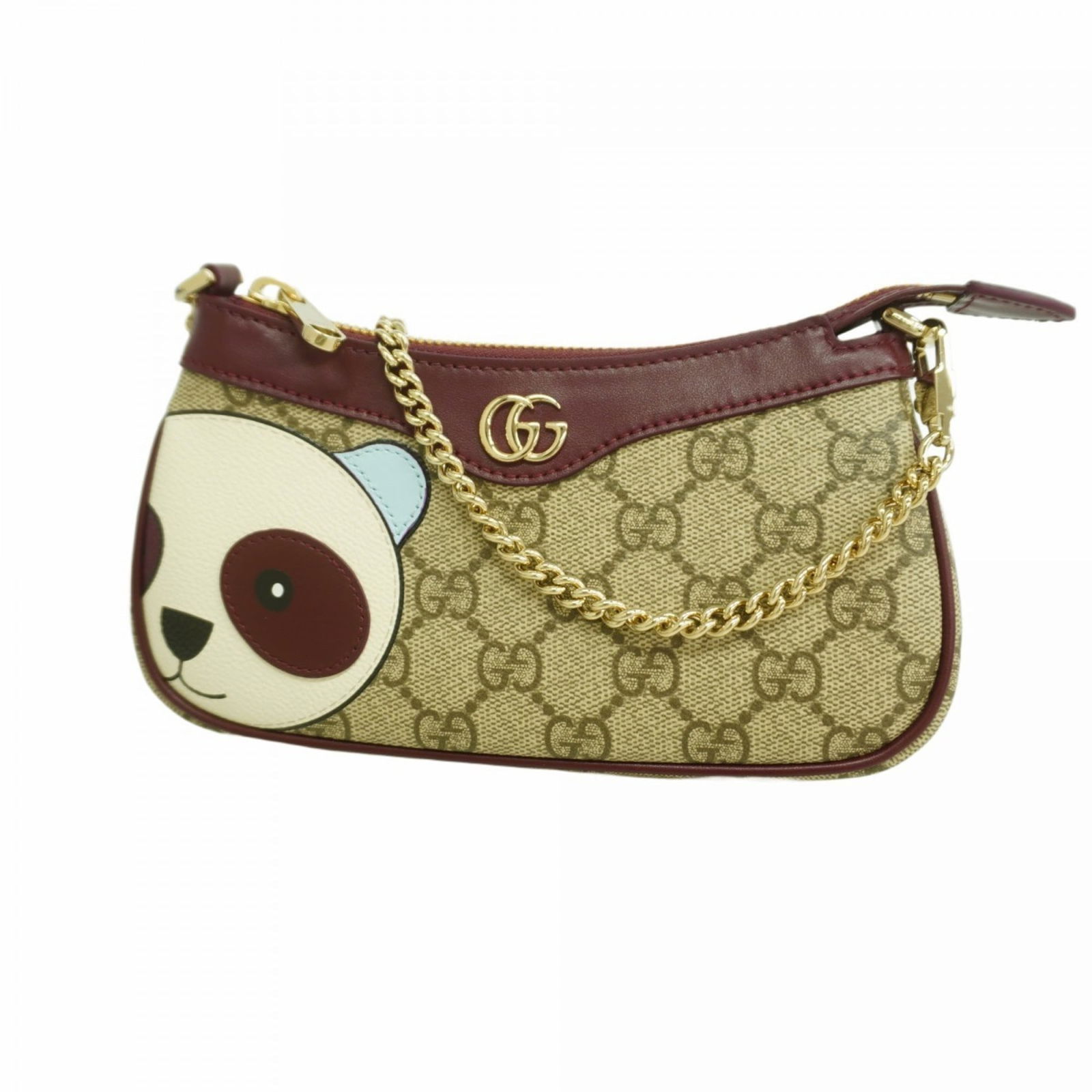 Gucci PVC Pouch: Gucci PVC Pouch A stylish and versatile Gucci PVC pouch, perfect for adding a touch of luxury to your daily essentials. With its sleek beige and Bordeaux color combination, champagne gold hardware,