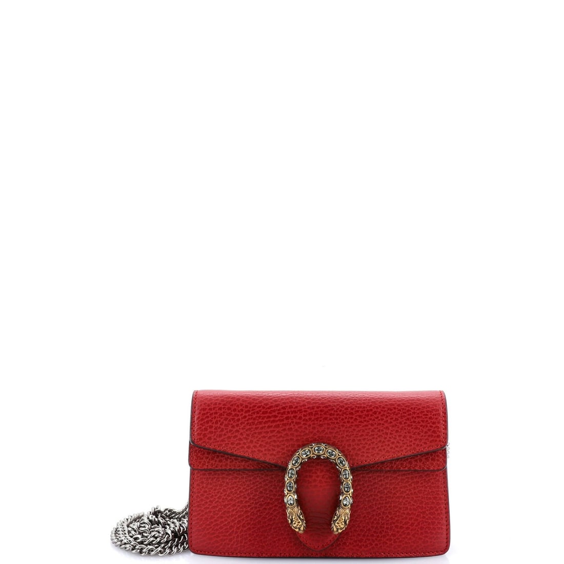 Gucci Dionysus Super Mini Leather Bag: Gucci Dionysus Super Mini Leather Bag The Gucci Dionysus Super Mini Leather Bag is a stunning, compact clutch that shines with its bold red exterior and crystal accents. With its sleek design and