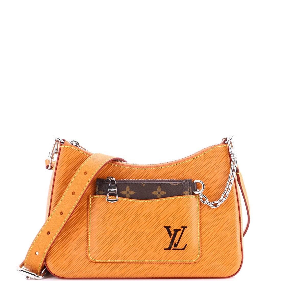 Louis Vuitton Marelle Epi Leather Handbag: Louis Vuitton Marelle Epi Leather Handbag Experience the timeless elegance of Louis Vuitton's iconic Marelle Epi Leather Handbag, boasting rich brown exterior and luxurious microfiber interior. With