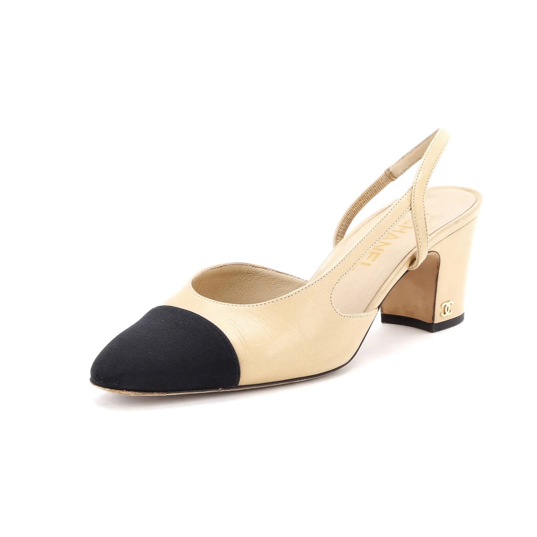 Leather Chanel Womens Cap Toe Slingback Pumps: Leather Chanel Womens Cap Toe Slingback Pumps Experience the timeless elegance of Chanel with these stunning cap toe slingback pumps, boasting premium leather and grosgrain details in a neutral black