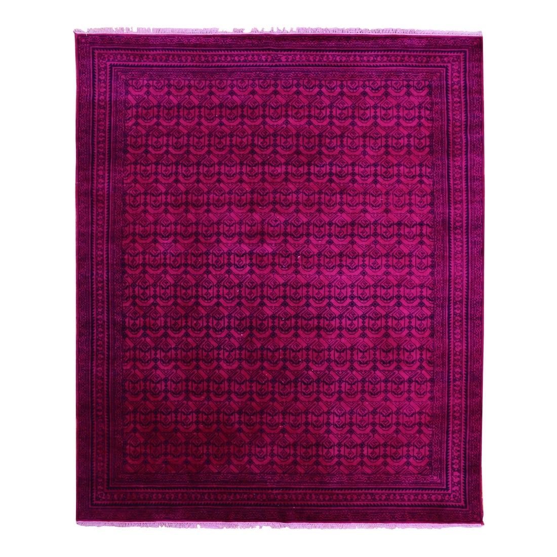 Rug 8'x9'7" Overdyed Pink 100% Cotton Hand Knotted Agra Design: Rug 8'x9'7" Overdyed Pink 100% Cotton Hand Knotted Agra Design Experience the rich beauty of traditional Indian craftsmanship with this stunning 8'x9'7" hand-knotted Agra design rug, expertly