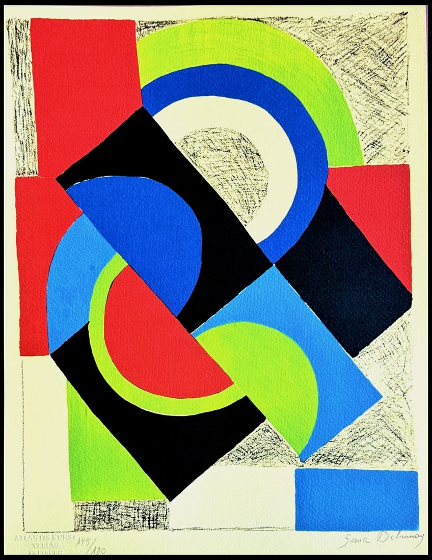 Numbered Sonia Delaunay Lithograph: Numbered Sonia Delaunay Lithograph Sonia Delaunay's vibrant lithograph, "Counterpoint", is a rare and striking example of her unique style. Printed in 1978 by Atlantis Verlag, this limited edition