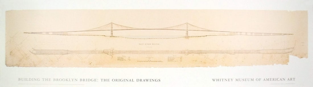 William Hildenbrand 1976 Realis Poster - Brooklyn Bridge 16.25" x 59: William Hildenbrand 1976 Realis Poster - Brooklyn Bridge 16.25" x 59 Experience the iconic Brooklyn Bridge in stunning detail, captured by artist William Hildenbrand in 1976. This rare offset lithogra