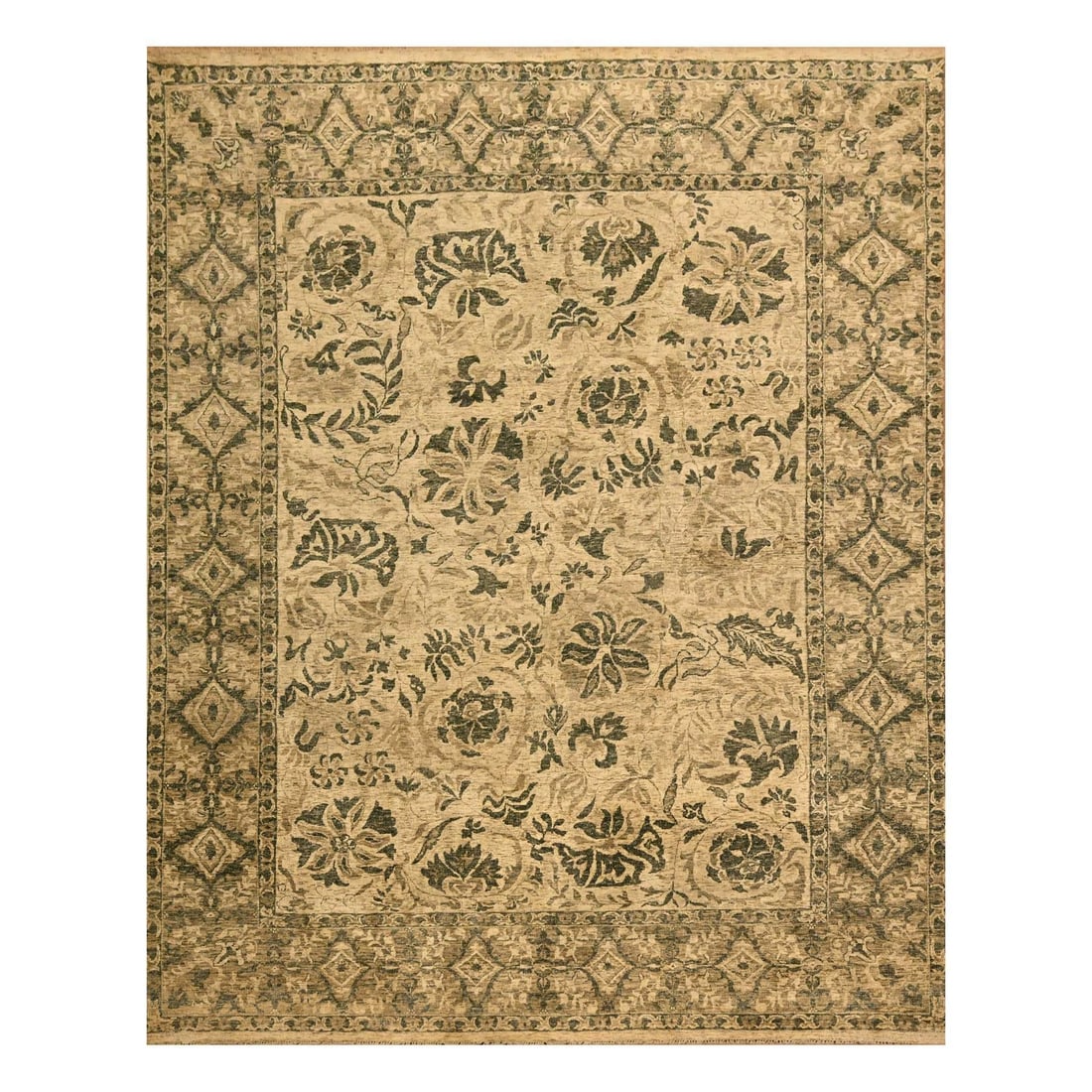 Rug 7'10"x9'9" Brown Leaf Design Natural Wool Hand Knotted Zero Pile: Rug 7'10"x9'9" Brown Leaf Design Natural Wool Hand Knotted Zero Pile Experience the warmth and elegance of India's rich cultural heritage with this stunning 7'10"x9'9" brown leaf design natural wool