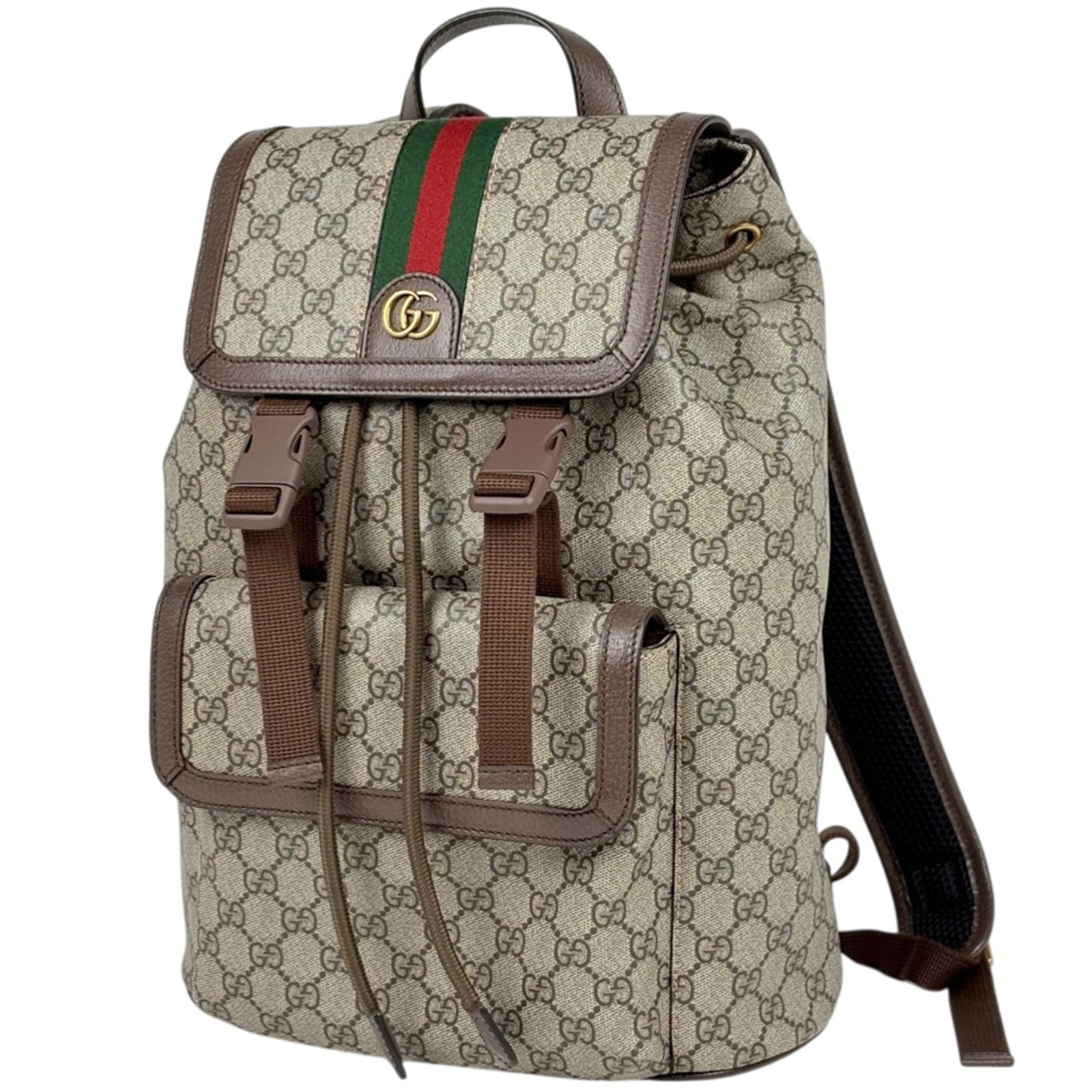Gucci Coated Canvas Leather Backpack: Gucci Coated Canvas Leather Backpack Elevate your daily style with the iconic Gucci Coated Canvas Leather Backpack, boasting a timeless brown hue and premium leather accents that add a touch of sophis