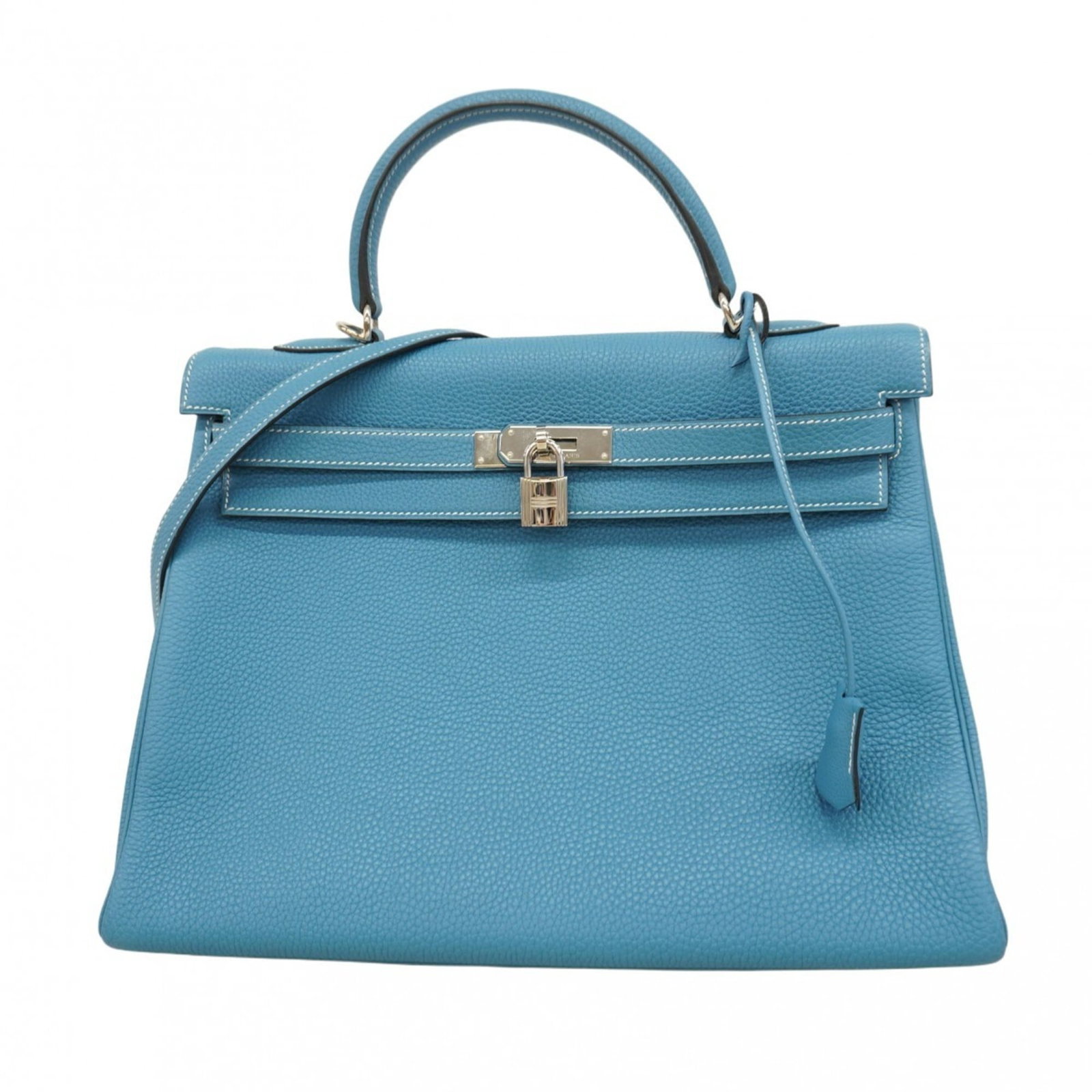 Leather Hermes Handbag Togo: Leather Hermes Handbag Togo A stunning pre-owned Blue Jean Togo Leather Hermes handbag, boasting the iconic brand's signature quality and timeless design. With its rich blue hue and sleek silver