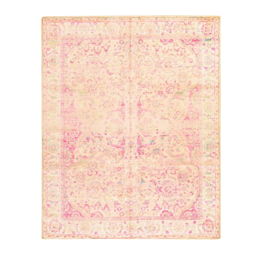 Knotted 8'x10' Pink Pure Silk with All Over Amritsar Design Abrash Hand (1 of 11)