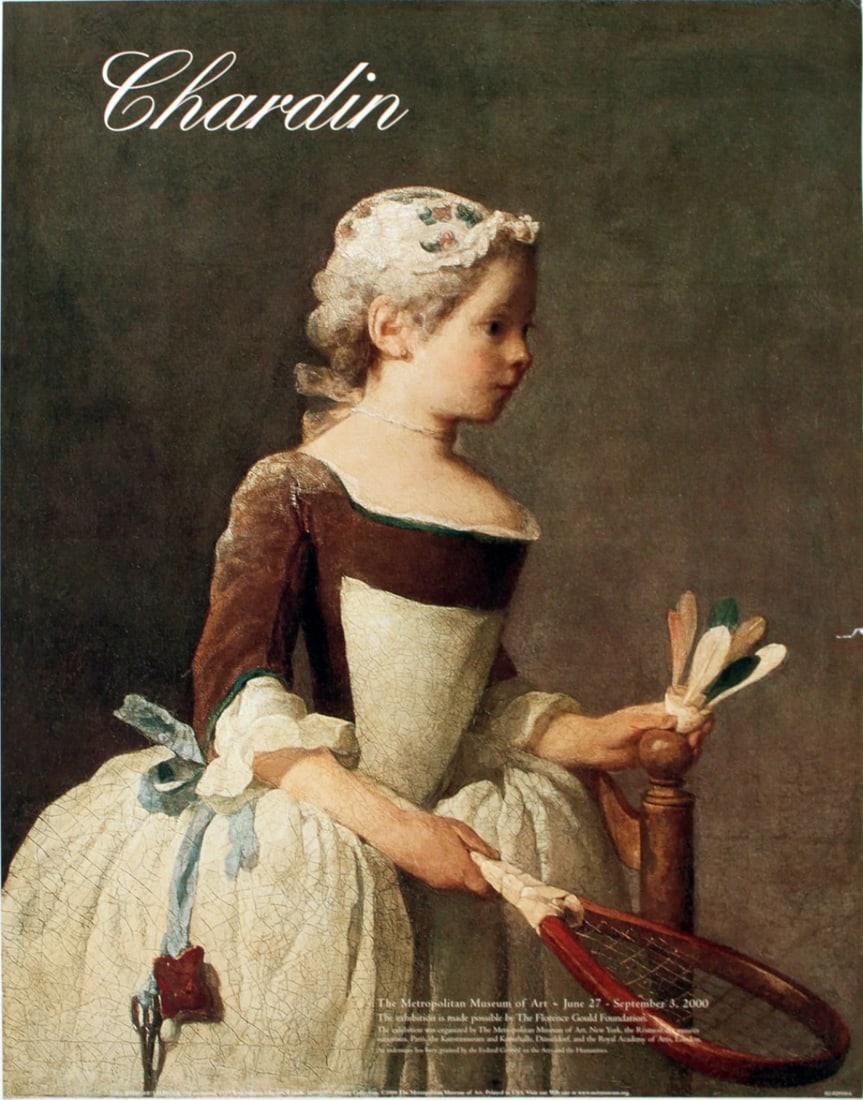 Renaissance JEAN BAPTISTE CHARDIN Girl With Shuttlecock 23" x 18.5" Poster 2000: Renaissance JEAN BAPTISTE CHARDIN Girl With Shuttlecock 23" x 18.5" Poster 2000 A beautiful and rare offset lithograph poster from the 2000 edition of Jean Baptiste Chardin's iconic work, "Girl With